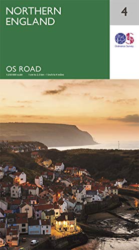 Road map of Northern England with coastal town photograph.