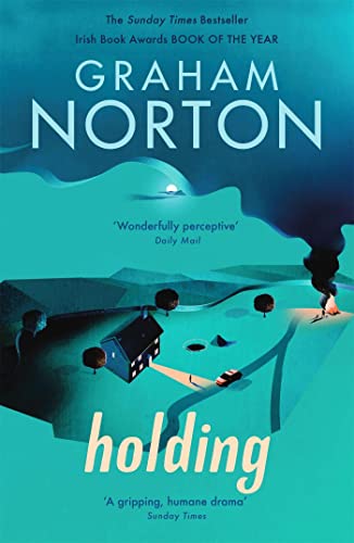 Book cover for Holding by Graham Norton featuring a house in a blue landscape.