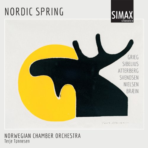 CD cover: black reindeer silhouette against a yellow circle, text details composers.
