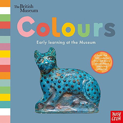 Book cover: "Colours" with a blue Egyptian cat statue featured.