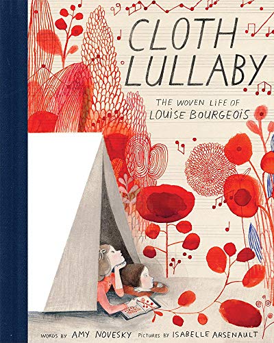 Book cover illustration of two children inside a tent surrounded by red botanical drawings.