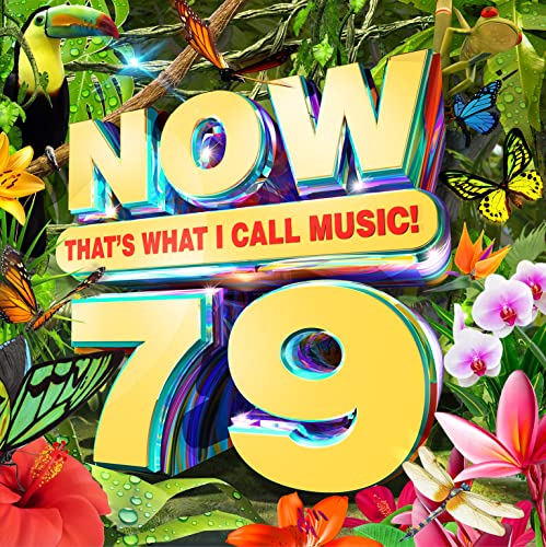 Colorful album cover with butterflies, flowers, and large text reading Now 79 That's What I Call Music.
