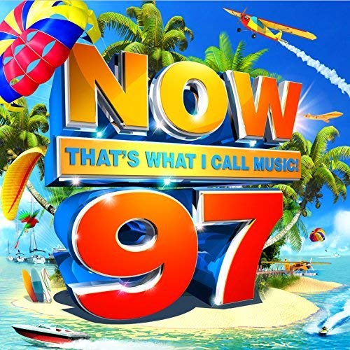 “NOW 97” CD cover with tropical beach scene and large red lettering.