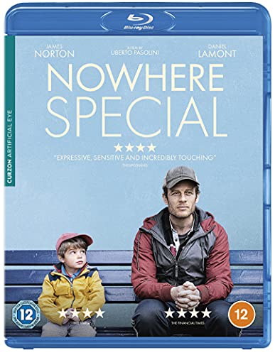 Nowhere Special" Blu-ray cover featuring a man and child on blue steps.