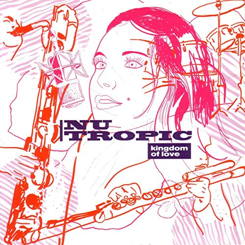 CD cover: pink and white sketch of a singer with instruments.