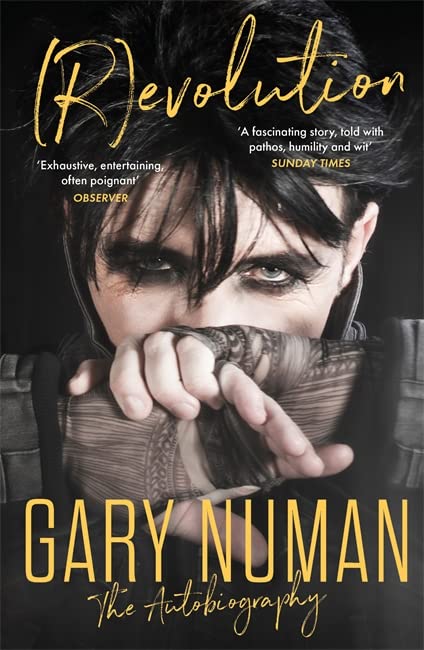 Book cover featuring Gary Numan with dark makeup and intense gaze.
