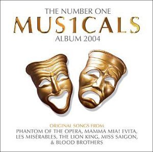 CD cover for “The Number One Musicals Album 2004” with theatre masks.