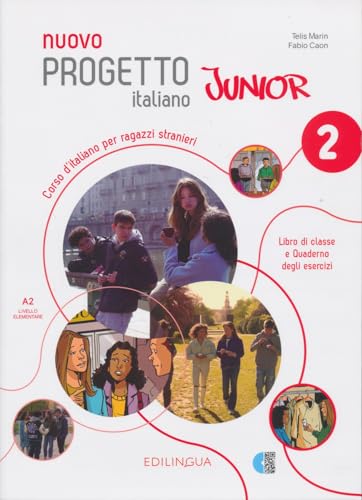 Italian language textbook cover, “Nuovo Progetto Italiano Junior 2”, with student images.