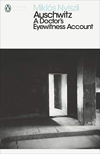 Book cover: “Auschwitz” by Miklós Nyiszli, with a doorway image.
