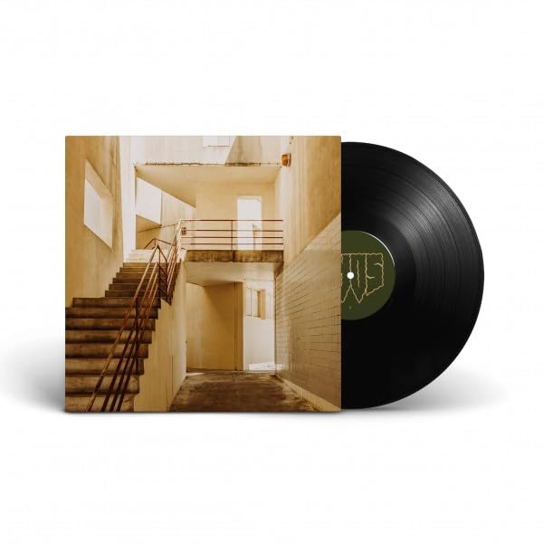 Vinyl record with album art depicting a concrete staircase and building interior.