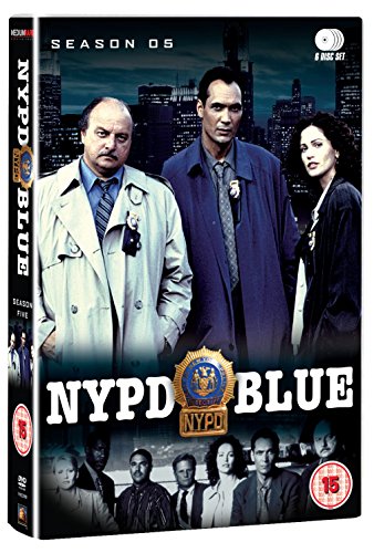 DVD cover for NYPD Blue Season 5 featuring the cast against a city skyline.