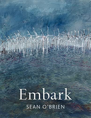 Book cover: abstract painting of wind turbines, title "Embark" below.