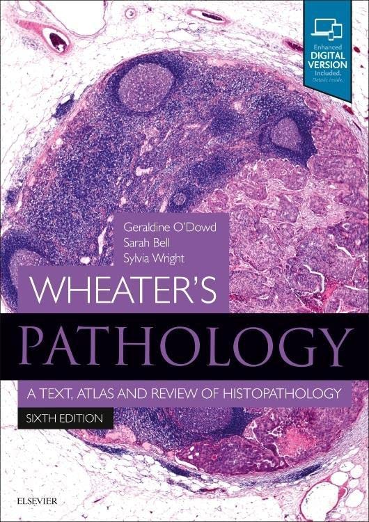 Textbook cover featuring microscopic tissue image and title "Wheater's Pathology".