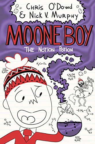 Book cover: cartoon boy with potion, scientific formulas, purple background.