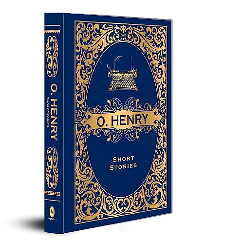 Blue hardbound book titled O. Henry Short Stories with gold ornate cover illustrations.