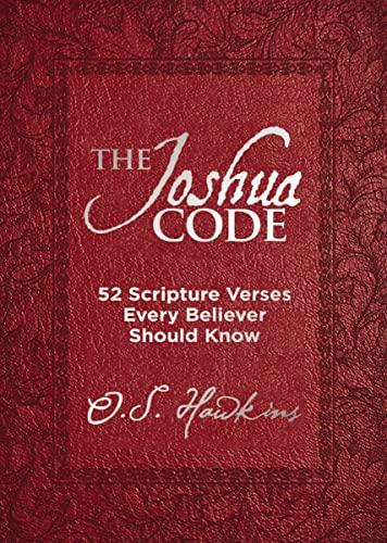 Red leather-look book cover with title "The Joshua Code" and author's name.