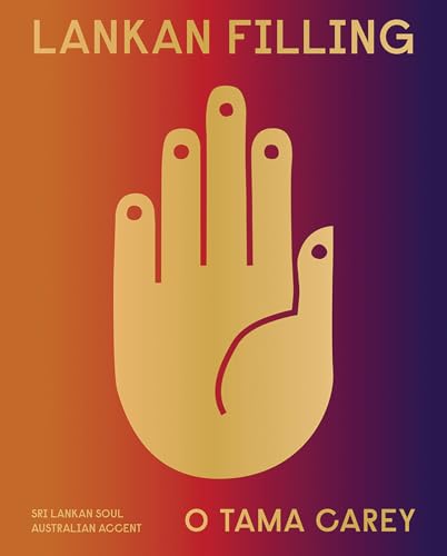 Book cover: golden hand illustration on a gradient orange and purple background.