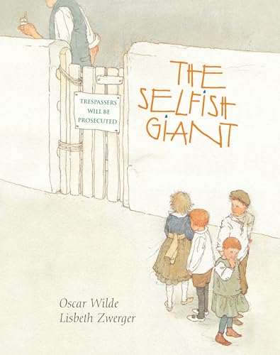 Illustration of a giant at a gate with children, book cover.