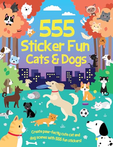 Colorful children’s activity book cover with cartoon cats and dogs.