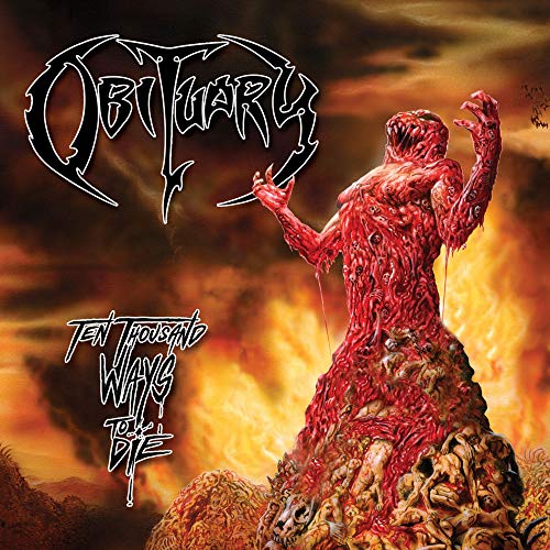 Obituary album cover: a gruesome, bloody figure rising from a pile of bodies.