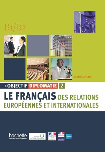 Textbook cover, "Objectif Diplomatie 2," featuring images of people and buildings.