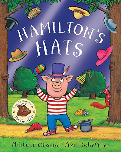 Book cover: a pig wearing a striped shirt surrounded by floating hats.