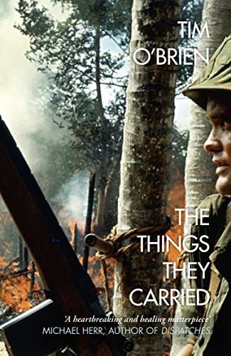 Book cover: "The Things They Carried" with a soldier in a jungle.