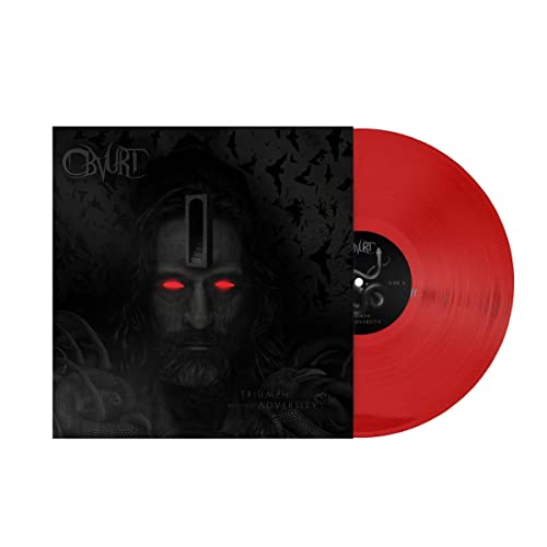 Red vinyl record with album cover featuring a shadowed, intense portrait.