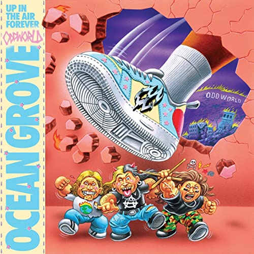 CD cover: sneaker falling into a fiery, cartoonish landscape.