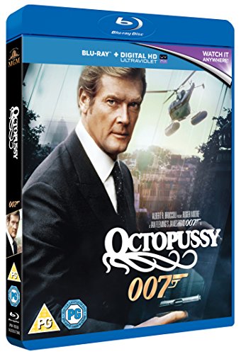 Octopussy Blu-ray cover featuring Roger Moore as James Bond with a helicopter.