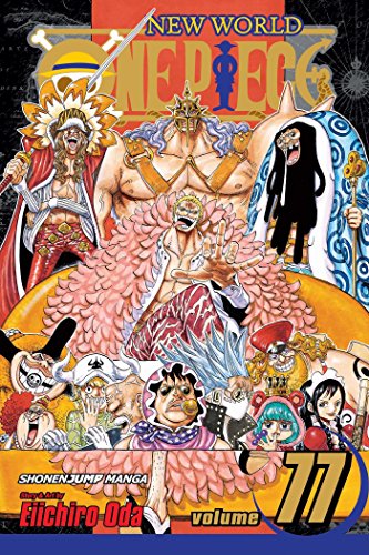 Manga cover for One Piece Volume 77 featuring Doflamingo and various other characters.