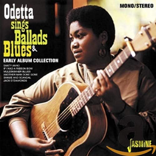 Odetta with acoustic guitar on album cover, Jasmine Records reissue.