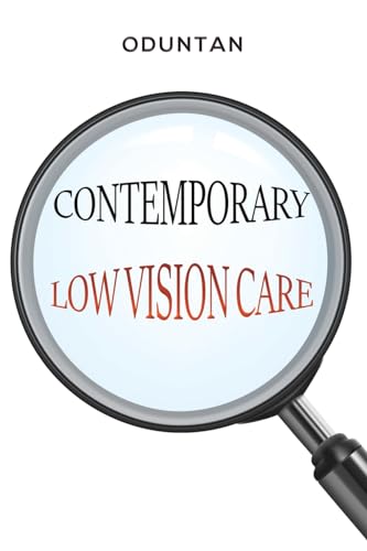 Book cover with a magnifying glass over the title "Contemporary Low Vision Care".