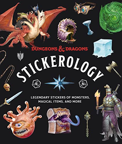 Dungeons & Dragons sticker book cover featuring monsters, items, and a paladin.