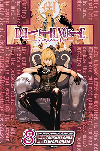 Mello sits in a large chair on the cover of Death Note volume 8.