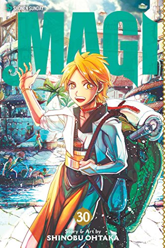 Manga cover featuring a smiling blond character waving in front of a village scene.
