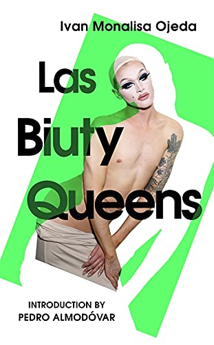 Book cover featuring a person in drag makeup against a green background.
