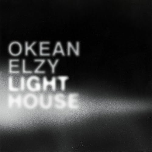 Black and white CD cover with blurred text: "Okean Elzy Lighthouse".