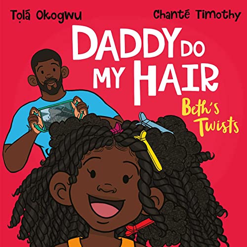 Children's book cover: Black father braiding daughter's hair in protective twists.