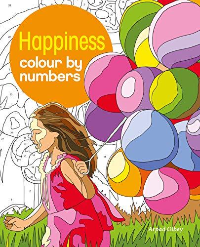 A girl holding a bunch of colorful balloons in a colour-by-numbers book cover.