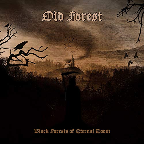CD cover: dark forest scene with crows, a church, and a grim reaper.