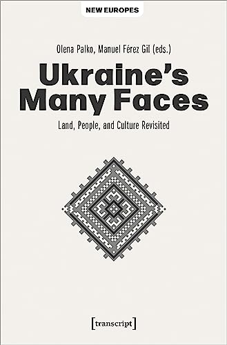Book cover for “Ukraine’s Many Faces” with geometric embroidered design.