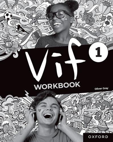 Black and white cover of Vif 1 Workbook featuring two smiling teenagers amidst doodle illustrations.