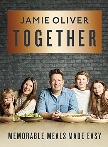 Jamie Oliver’s “Together” cookbook cover featuring a family and food.