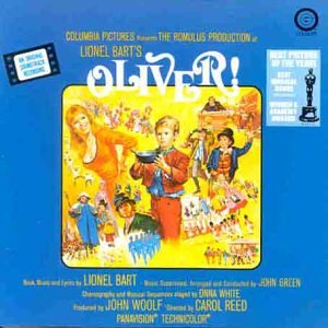 CD cover for “Oliver!” soundtrack, featuring film characters and awards.