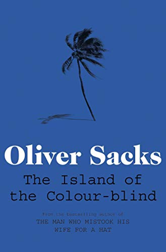 Book cover with a blue background, a single palm tree, and white text.