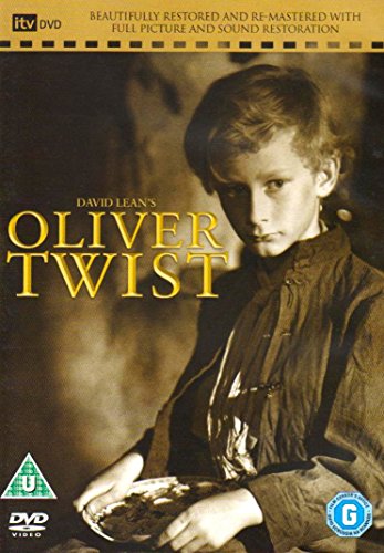 DVD cover of "Oliver Twist" featuring a young boy holding a bowl of gruel.