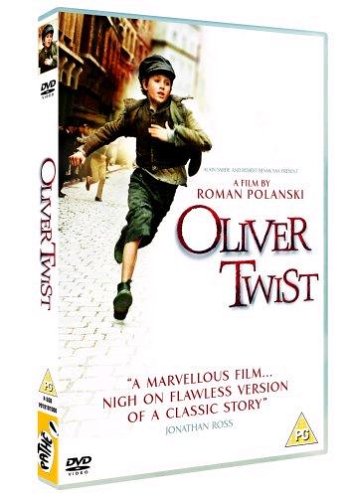 DVD cover for "Oliver Twist" showing a boy running down a street.