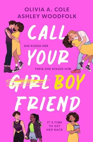Book cover with pink background featuring illustrated couples and the title Call Your Boyfriend.