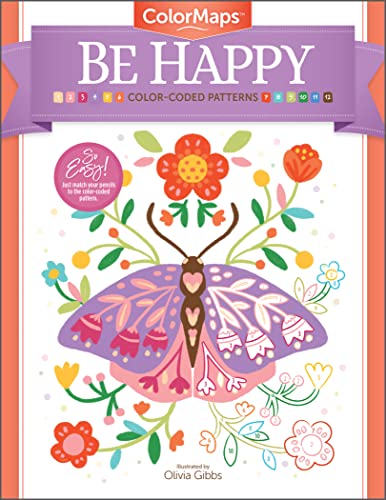 Coloring book cover with a butterfly and floral design, titled "Be Happy".